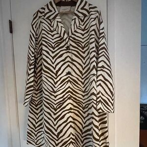 Lafayette 148 New York Cream and Brown Zebra-Stripe Coat